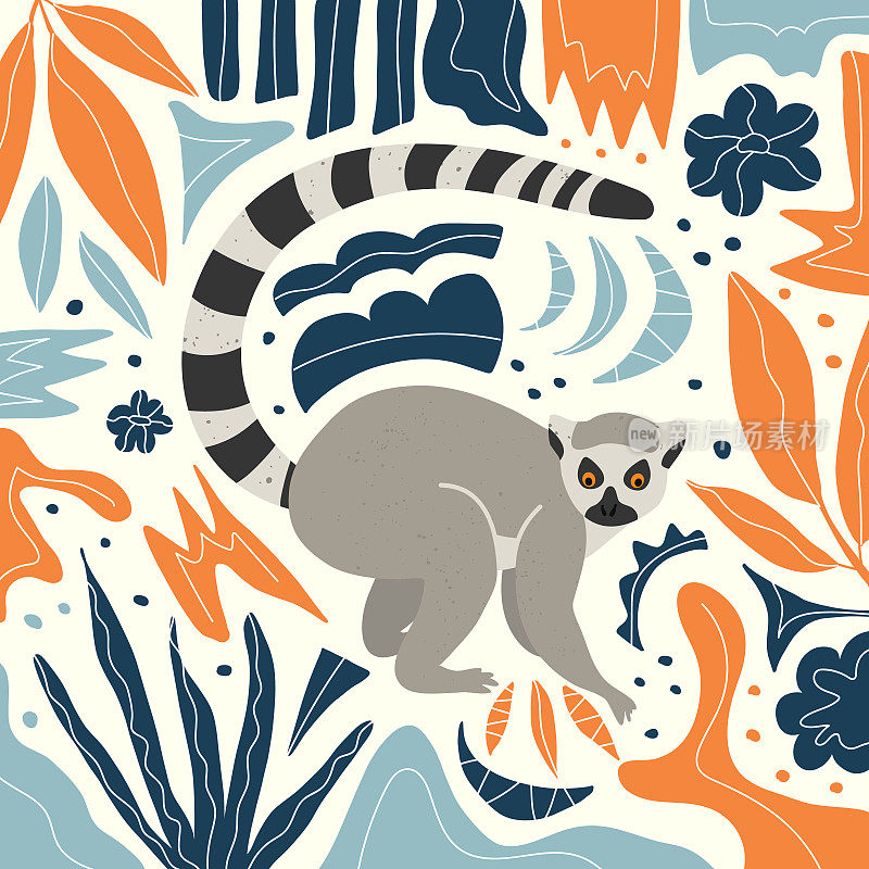 lemur in the tropical jungle. Scandinavian style